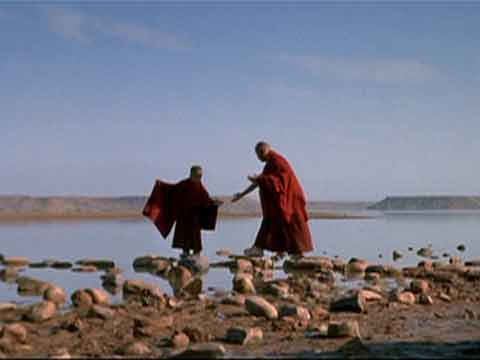 
May I be a bridge, a boat, a ship for all who wish to cross the water - Young Dalai Lama and monk - Kundun DVD
